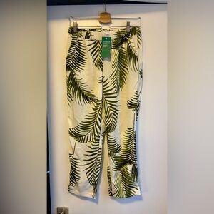 New H&M cream white Tropical Leaf Print Women's Pants size 6